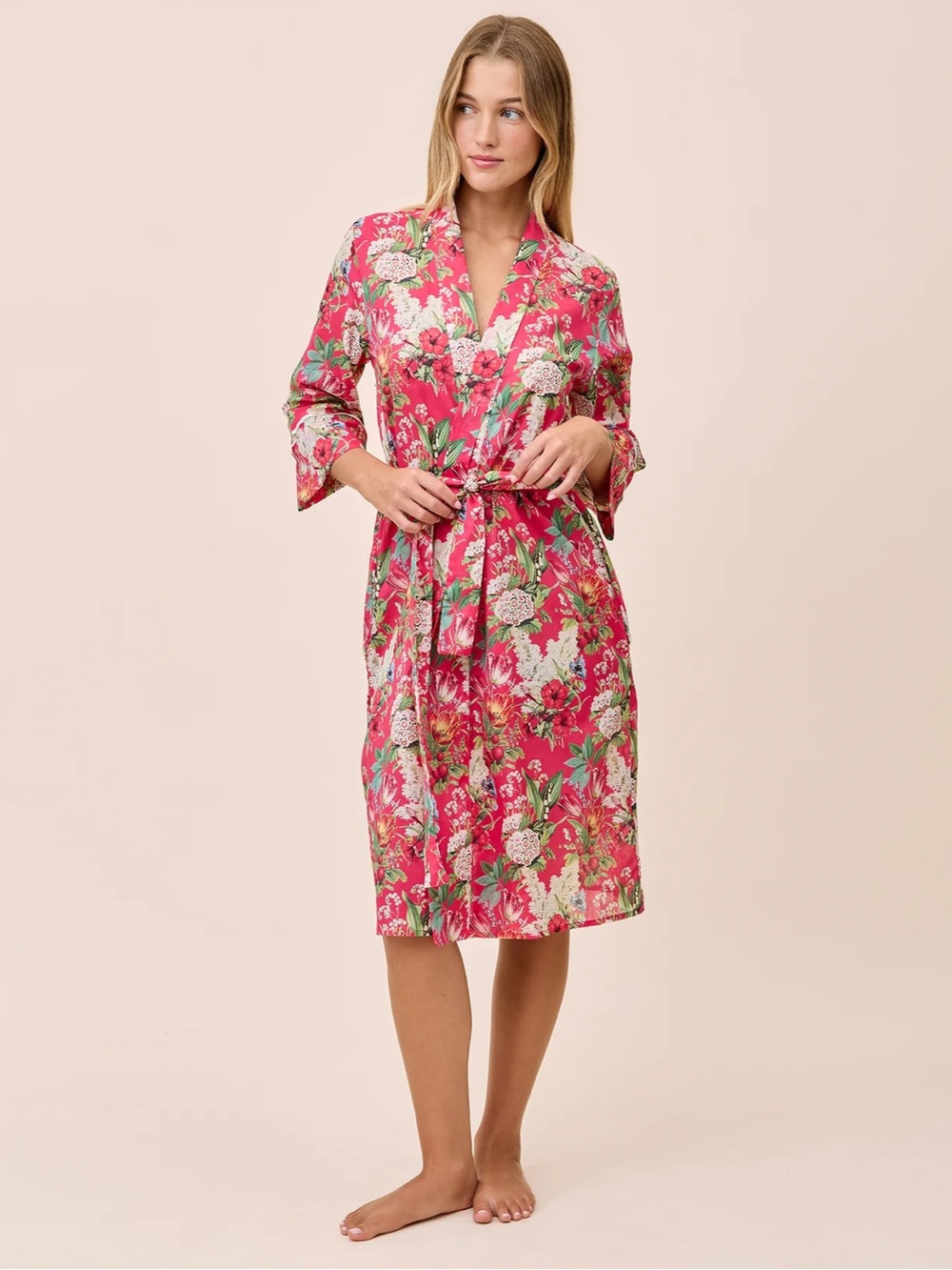 Papinelle Small Clara Midi Robe 100% Cotton Geranium Pink Floral Print Nwt — image 2 of 8